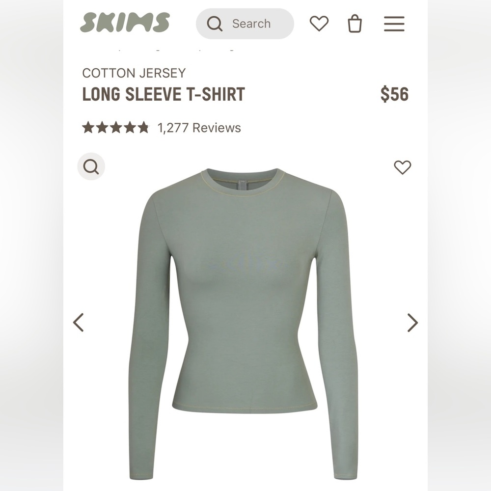 Skims cotton jersey long sleeve tee in mineral green